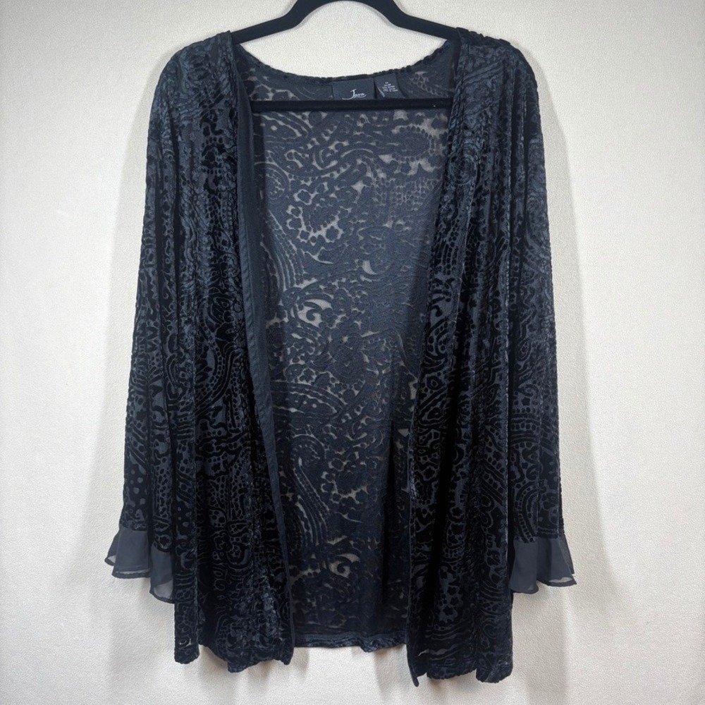 Java Womens 5X Black Burnout Velvet Floral Open Front Cardigan Witchy Whimsigoth